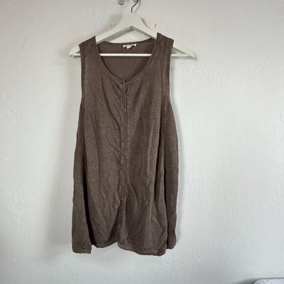 Eileen Fisher Womens Linen Knit Button-Up Sweater Vest Medium Brown Lightweight - Picture 1 of 8